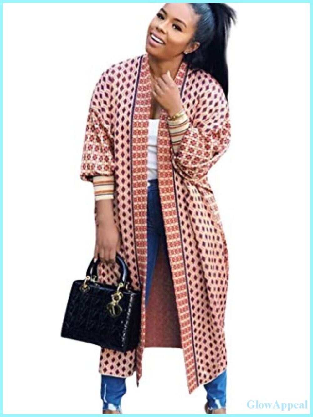 Long Cardigan Women Open Front Jacket Floral Print Casual Loose Soft Stretch